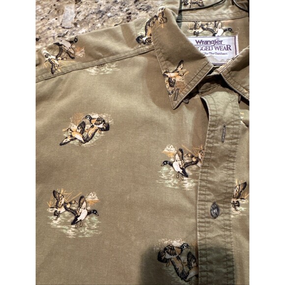 Wrangler Rugged Men's Wear Khaki Mallard Duck Button Up Vintage 90s Shirt XL - Picture 3 of 5